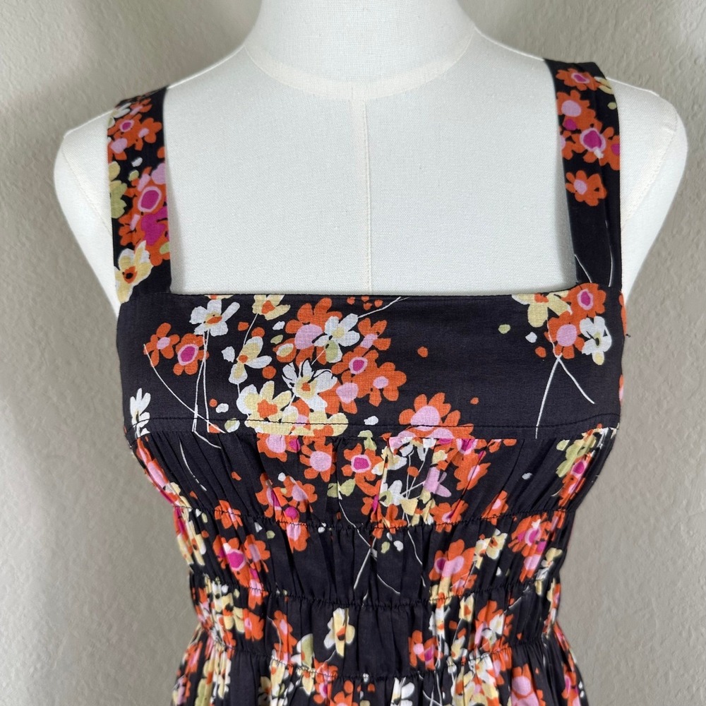 Gap Floral Sundress Women 6 Black Smocked Square Neck Cottagecore Boho Feminine - Picture 3 of 9